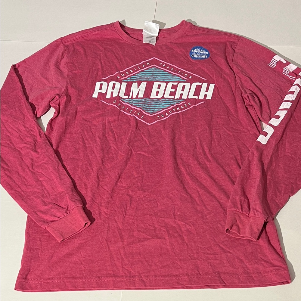 Palm Beach Florida Long Sleeve Tee Medium Pink Teal Blue NWOT summer beach vaca